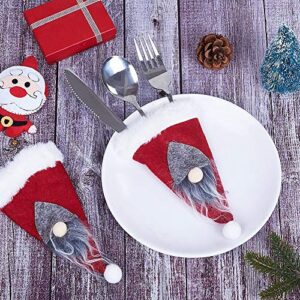 ximinz 12pcs christmas santa hats silverware holders, nordic santa gnome knife and fork holder cover tableware bag cutlery holder plush bag christmas party table dinner decor (red)