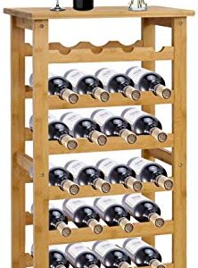 Kinbor 7-Tier Bamboo Wine Rack with Display Shelf, Standing Storage Organizer with 28 Bottles Holder for Bar, Wine Cellar, Basement, Living Room, Pantry, Kitchen