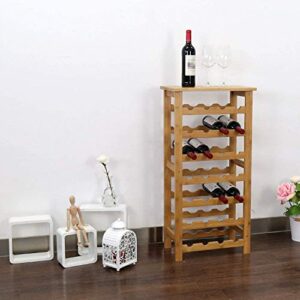 Kinbor 7-Tier Bamboo Wine Rack with Display Shelf, Standing Storage Organizer with 28 Bottles Holder for Bar, Wine Cellar, Basement, Living Room, Pantry, Kitchen
