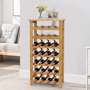 Kinbor 7-Tier Bamboo Wine Rack with Display Shelf, Standing Storage Organizer with 28 Bottles Holder for Bar, Wine Cellar, Basement, Living Room, Pantry, Kitchen