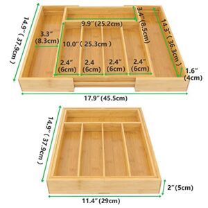 Bamboo Silverware Tray for Drawer, Expandable Utensils Drawer Organizer, Cutlery Dividers, 5-7 Compartments