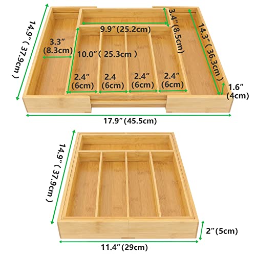 Bamboo Silverware Tray for Drawer, Expandable Utensils Drawer Organizer, Cutlery Dividers, 5-7 Compartments