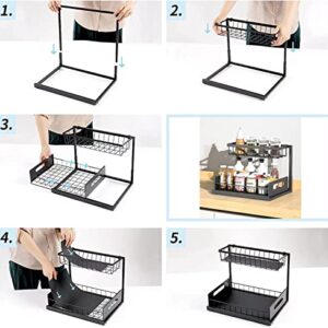 Under Sink Cabinet Organizer 2 Tier Pull Out Cabinet Organizer Cabinet Storage Shelf Multi-purpose Storage Shelf for Bathroom Kitchen (Black)