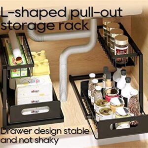 Under Sink Cabinet Organizer 2 Tier Pull Out Cabinet Organizer Cabinet Storage Shelf Multi-purpose Storage Shelf for Bathroom Kitchen (Black)