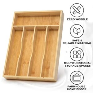 G.a HOMEFAVOR Bamboo Silverware Tray for Drawer-10 Inch Spoon Organizer For Kitchen Drawers - Kitchen Drawer Organizer for Silverware, Utensil, Flatware and Home Essentials, 10"x14"x2"