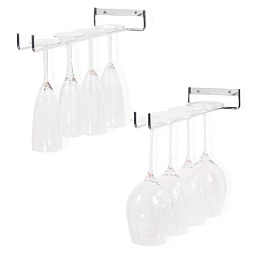 Wallniture Chiraz Wine Glass Rack Wall Mounted Kitchen Organization and Storage Set of 2, 15 Inch Chrome Stemware Holder