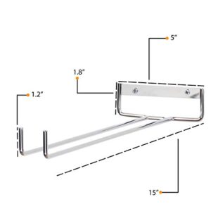 Wallniture Chiraz Wine Glass Rack Wall Mounted Kitchen Organization and Storage Set of 2, 15 Inch Chrome Stemware Holder