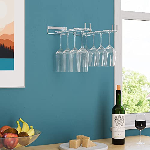 Wallniture Chiraz Wine Glass Rack Wall Mounted Kitchen Organization and Storage Set of 2, 15 Inch Chrome Stemware Holder