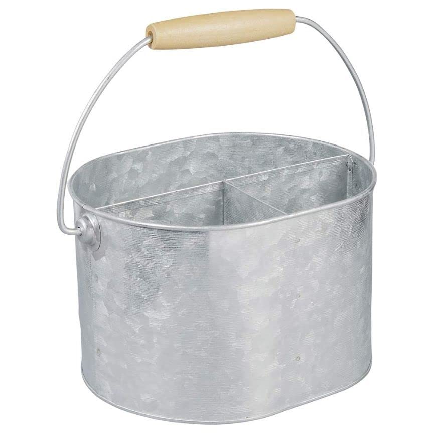 Galvanized Caddy with Wooden Handle for Kitchen, Storage, Wedding, Events & Party