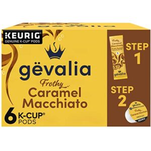 gevalia caramel macchiato espresso k-cup coffee pods and froth packets (6 pods and froth packets)
