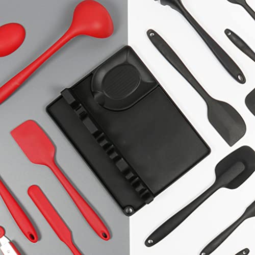 Cabilock Silicone Kitchen Spoon Rest Utensil Rest Drip Pad Non Slip Stove Top Spatula Holder for Ladle Tongs Kitchen Gadgets Cooking Tools Black