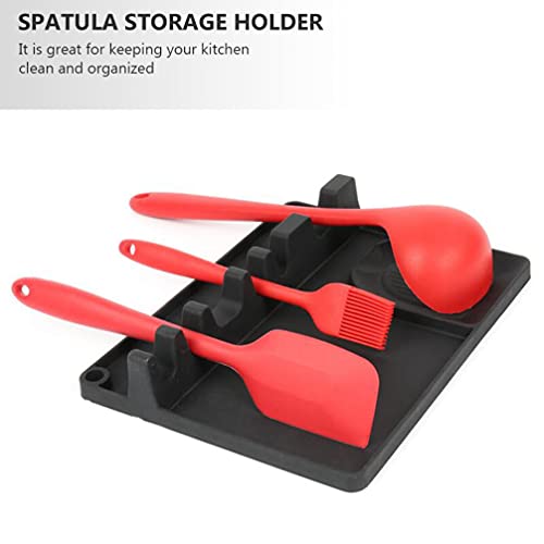 Cabilock Silicone Kitchen Spoon Rest Utensil Rest Drip Pad Non Slip Stove Top Spatula Holder for Ladle Tongs Kitchen Gadgets Cooking Tools Black