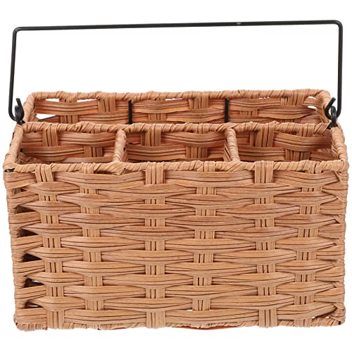 Cabilock Imitation Rattan Cutlery Holder Flatware Basket for Kitchen Dining Table