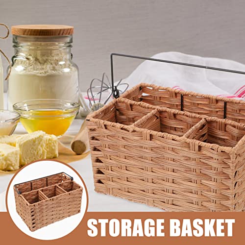 Cabilock Imitation Rattan Cutlery Holder Flatware Basket for Kitchen Dining Table