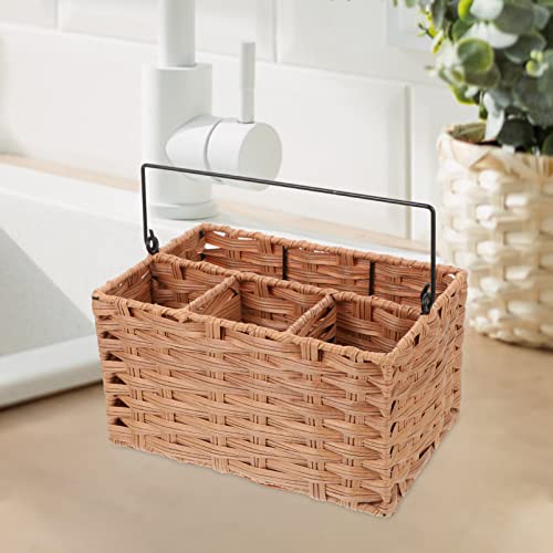 Cabilock Imitation Rattan Cutlery Holder Flatware Basket for Kitchen Dining Table