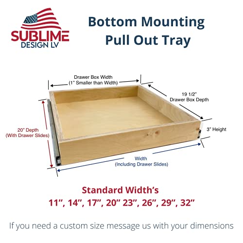 Sublime Design | Bottom Mount | Pull Out Tray | Baltic Birch Drawer for Kitchen Cabinets | Slide Out Shelves | Roll Out Cabinet Organizer (29" Wide)