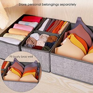 Criusia Underwear Drawer Organizer, 6 Set Foldable Underwear Drawer Organizer and Closet Dividers,Storage Box for Clothes, Socks, Underwear (6 Bins, Gray)