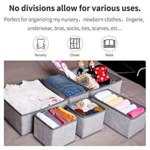 Criusia Underwear Drawer Organizer, 6 Set Foldable Underwear Drawer Organizer and Closet Dividers,Storage Box for Clothes, Socks, Underwear (6 Bins, Gray)