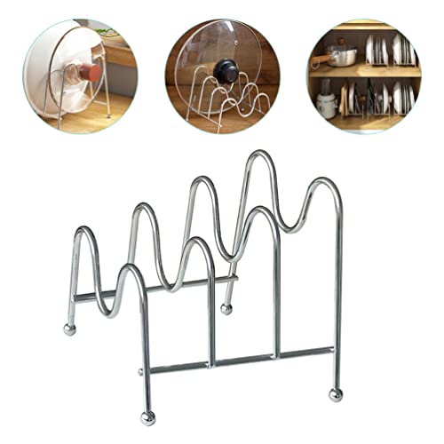 Cabilock Pot Lid Holder Stainless Steel Cutting Board Organizer Rack Pan Lid Organizer Pan Wok Storage Rack Cabinet Pantry Countertop Stand Holder for Plates Lid