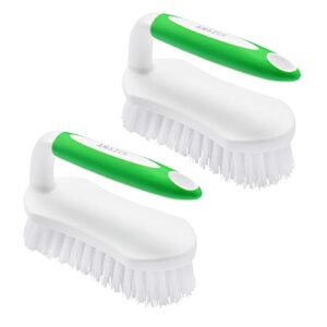 amazer scrub brush comfort grip & flexible stiff bristles heavy duty for bathroom shower sink carpet floor – pack of 2 (green+green)