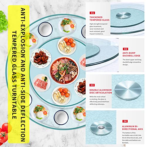 CIMOO Tempered Glass Lazy Susan Turntable, Dining Table Transparent Round Turntable, Large Tabletop Rotating Serving Tray-80cm