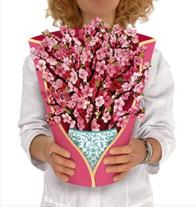 freshcut paper pop up cards, cherry blossoms, 12 inch life sized forever flower bouquet 3d popup greeting cards with note card and envelope – cherry blossoms