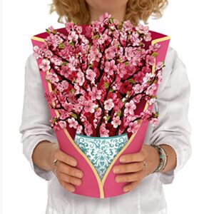 Freshcut Paper Pop Up Cards, Cherry Blossoms, 12 inch Life Sized Forever Flower Bouquet 3D Popup Greeting Cards with Note Card and Envelope - Cherry Blossoms