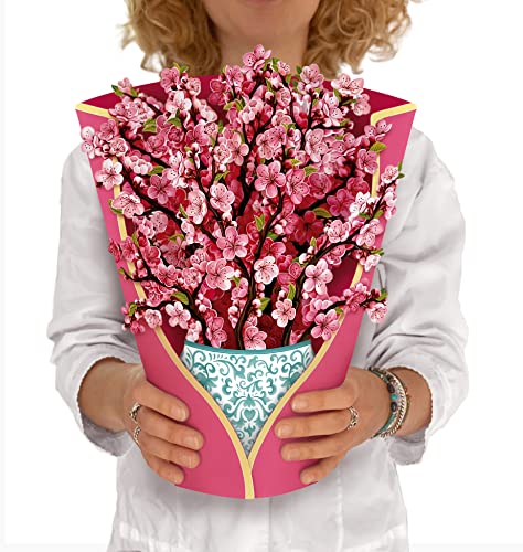 Freshcut Paper Pop Up Cards, Cherry Blossoms, 12 inch Life Sized Forever Flower Bouquet 3D Popup Greeting Cards with Note Card and Envelope - Cherry Blossoms