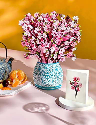 Freshcut Paper Pop Up Cards, Cherry Blossoms, 12 inch Life Sized Forever Flower Bouquet 3D Popup Greeting Cards with Note Card and Envelope - Cherry Blossoms