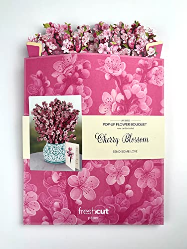 Freshcut Paper Pop Up Cards, Cherry Blossoms, 12 inch Life Sized Forever Flower Bouquet 3D Popup Greeting Cards with Note Card and Envelope - Cherry Blossoms