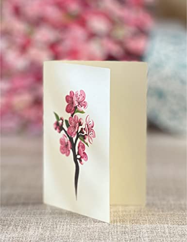 Freshcut Paper Pop Up Cards, Cherry Blossoms, 12 inch Life Sized Forever Flower Bouquet 3D Popup Greeting Cards with Note Card and Envelope - Cherry Blossoms