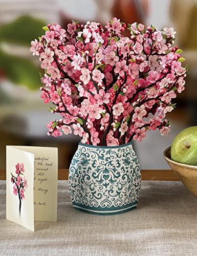 Freshcut Paper Pop Up Cards, Cherry Blossoms, 12 inch Life Sized Forever Flower Bouquet 3D Popup Greeting Cards with Note Card and Envelope - Cherry Blossoms