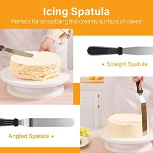 Kootek 11 Inch Rotating Cake Turntable with 2 Icing Spatula and 3 Icing Smoother, Revolving Cake Stand White Baking Cake Decorating Kits Supplies