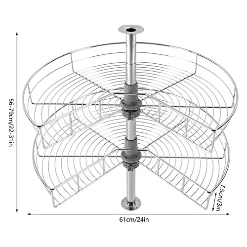 Fetcoi 2 Tier Kidney Chrome Lazy Susan, 28” Kitchen Base Cabinet Corner Organizer, 270° Rotating Blind Corner Wire Cabinet Mounted Rotating Storage Rack for Kitchen Storage