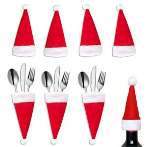 QIUFSSE 30 Pieces Christmas Santa Hat Silverware Holder for Party Christmas Table Decorations Sets Christmas Party Dinner Table Decorations Supplies Flatware Holders Decor