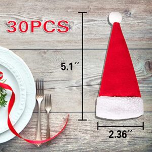 QIUFSSE 30 Pieces Christmas Santa Hat Silverware Holder for Party Christmas Table Decorations Sets Christmas Party Dinner Table Decorations Supplies Flatware Holders Decor