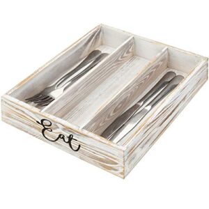 mygift 3 slot shabby whitewashed wood eat tabletop dining utensil cutlery tray, cabinet, drawer storage organizer for forks, knives and spoons