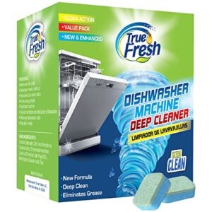 true fresh dishwasher cleaner tablets 18-pack of 20g deep cleaning dishwasher tablets for 18 months supply, heavy duty degreaser dish washer clean pods formulated to clean smelly dish washer machines