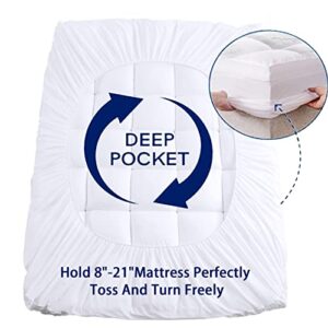 Bamboo Mattress Topper Queen Size , Cooling Extra Thick Breathable Mattress pad, Soft Quilted Fitted Mattress Cover with 5D Snow Down Alternative Fill (8-21”Deep Pocket)