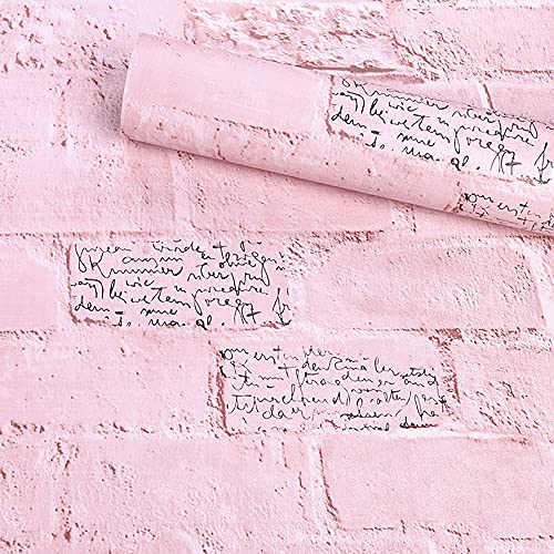 HOYOYO 17.8 x 118 Inches Self-Adhesive Liner Paper, Removable Shelf Liner Wall Stickers Dresser Drawer Peel Stick Kitchen Home Decor,Pink Brick English Litter