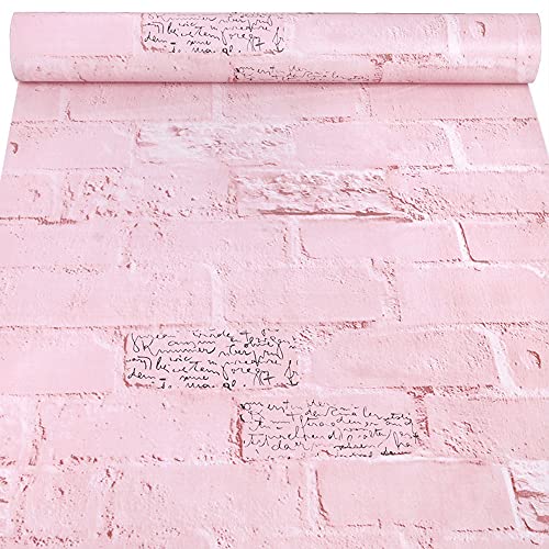 HOYOYO 17.8 x 118 Inches Self-Adhesive Liner Paper, Removable Shelf Liner Wall Stickers Dresser Drawer Peel Stick Kitchen Home Decor,Pink Brick English Litter