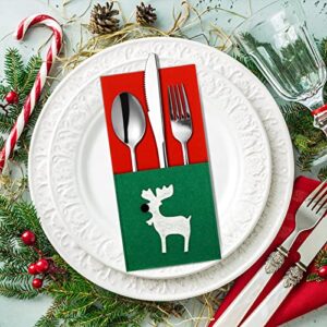 10 Pieces Christmas Silverware Holder Pocket Tableware Cutlery Organizers Felt Xmas Tree Snowman Reindeer Snowflake Stocking Knife Fork Flatware Bags Christmas Party Dinner Table Supplies