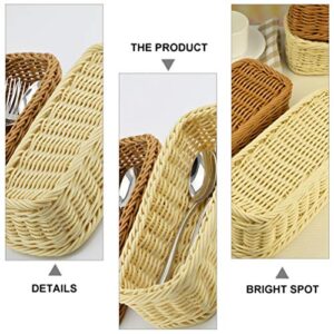 DOITOOL Plastic Woven Storage Basket, Kitchen Cutlery Holder Stand Silverware Basket Square Tableware Organizer for Kitchen, Dinning Table and Restaurant, 30X13X7CM