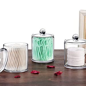 6 Pack of 12 Oz. Qtip Dispenser Apothecary Jars Bathroom with Labels - Qtip Holder Storage Canister Clear Plastic Acrylic Jar for Cotton Ball,Cotton Swab,Cotton Rounds,Floss Picks, Hair Clips (Clear)