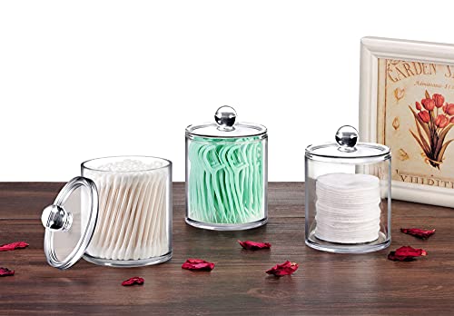 6 Pack of 12 Oz. Qtip Dispenser Apothecary Jars Bathroom with Labels - Qtip Holder Storage Canister Clear Plastic Acrylic Jar for Cotton Ball,Cotton Swab,Cotton Rounds,Floss Picks, Hair Clips (Clear)