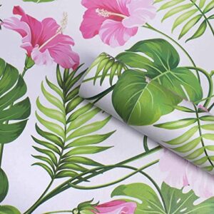 hdsticker 17.7×117 inches self-adhesive vinyl hawaiian tropical palm floral shelf liner contact paper for walls cabinets dresser drawer table cupboard arts cafts furniture decor