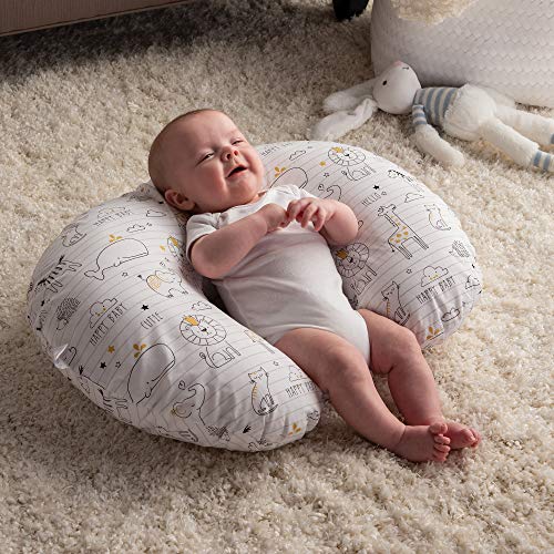 Boppy Nursing Pillow and Positioner - Original, Notebook Black and White with Gold Animals, Breastfeeding, Bottle Feeding, Baby Support, with Removable Cotton Blend Cover, Awake-Time Support