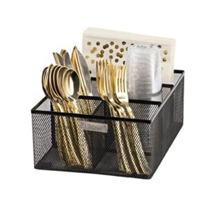 eltow cutlery utensil holder – organizer caddy with 5 slots for cups, forks, spoons, 7″ plates, napkins, condiments and more – mesh holder is excellent for silverware organization, home kitchen décor