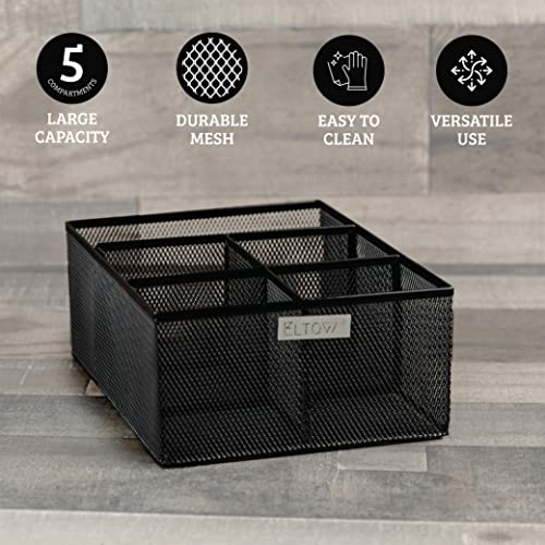 Eltow Cutlery Utensil Holder - Organizer Caddy with 5 Slots for Cups, Forks, Spoons, 7" Plates, Napkins, Condiments and More - Mesh Holder is Excellent for Silverware Organization, Home Kitchen Décor