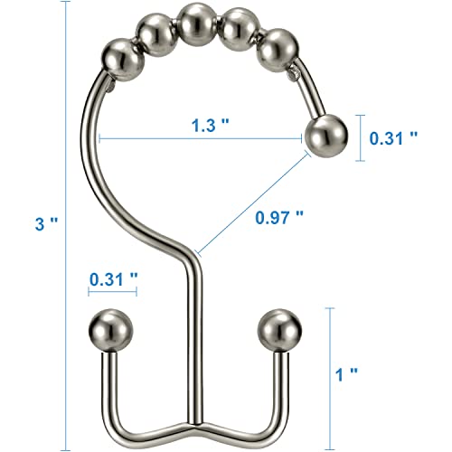 TENOVEL Shower Curtain Hooks Rings, Double Sided Shower Hooks Rust Proof for Bathroom Shower Rods Curtains, Durable Stainless Steel Bathroom Shower Curtain Hangers, Brushed Nickel, Set of 12